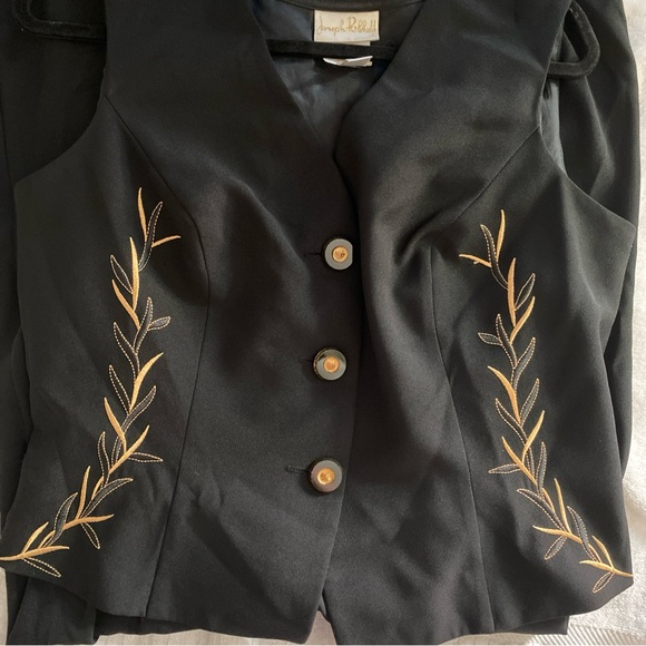 VTG Joseph Ribkoff Black Jumpsuit‎ with Vest and Gold Embroidered Details - Picture 3 of 10